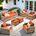 Ensemble de mobilier de patio 9 pièces XIZZI avec chaises en osier d'extérieur