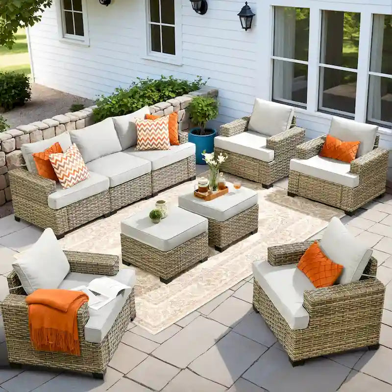 Ensemble de mobilier de patio 9 pièces XIZZI avec chaises en osier d'extérieur