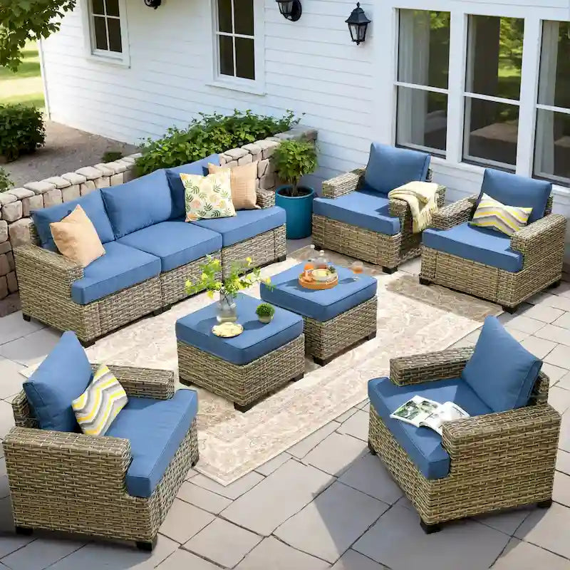 Ensemble de mobilier de patio 9 pièces XIZZI avec chaises en osier d'extérieur