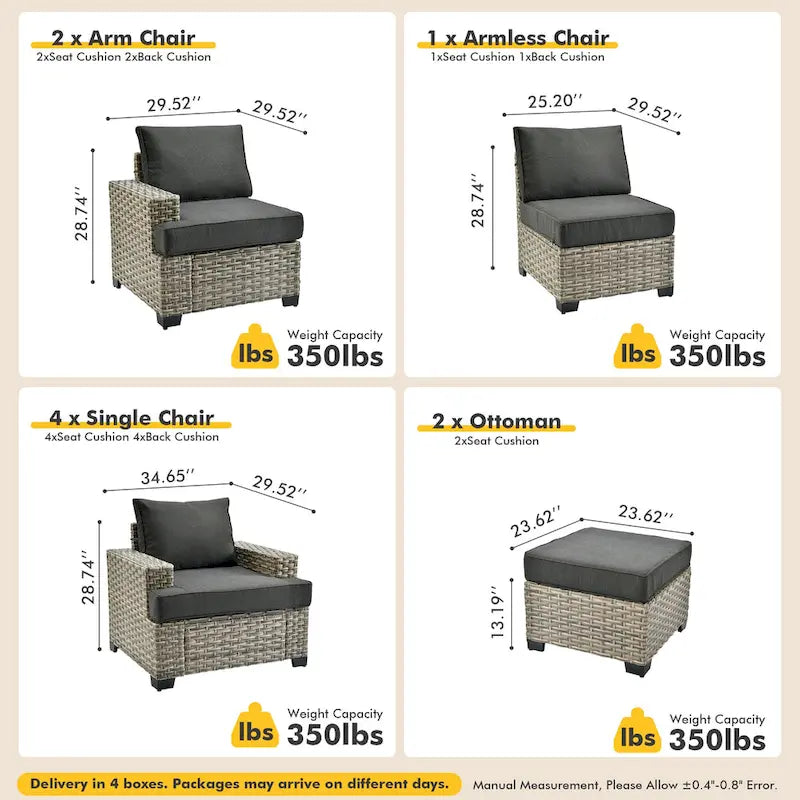 Ensemble de mobilier de patio 9 pièces XIZZI avec chaises en osier d'extérieur