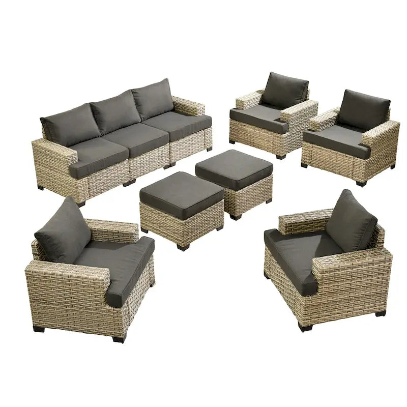 Ensemble de mobilier de patio 9 pièces XIZZI avec chaises en osier d'extérieur