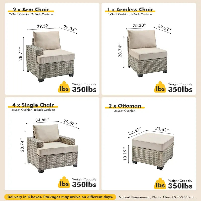 Ensemble de mobilier de patio 9 pièces XIZZI avec chaises en osier d'extérieur