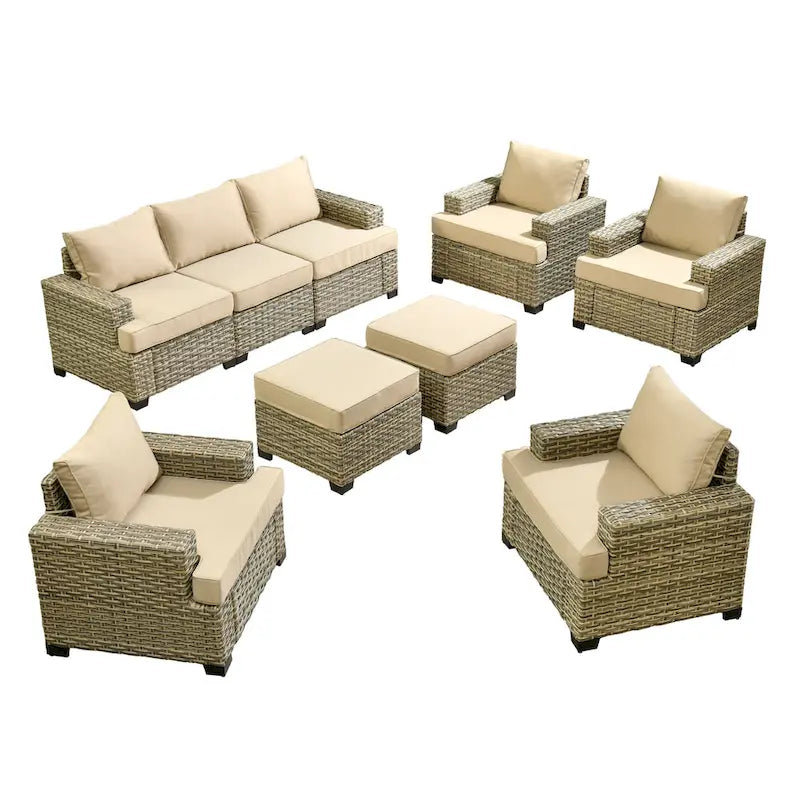 Ensemble de mobilier de patio 9 pièces XIZZI avec chaises en osier d'extérieur