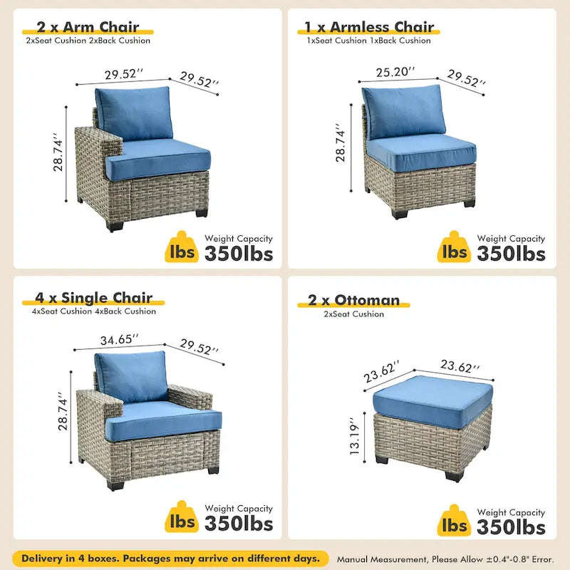 Ensemble de mobilier de patio 9 pièces XIZZI avec chaises en osier d'extérieur