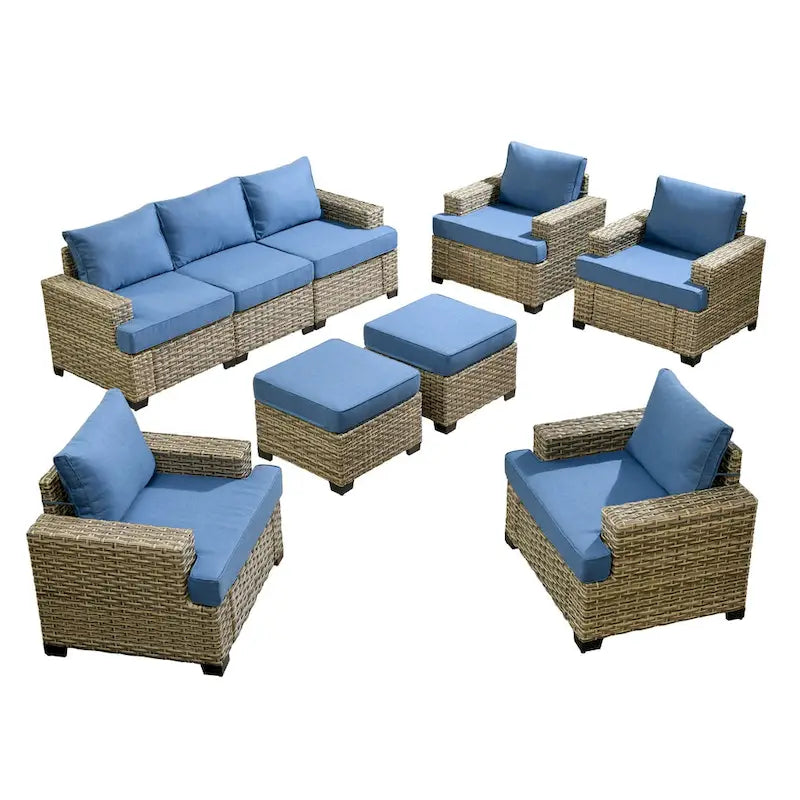 Ensemble de mobilier de patio 9 pièces XIZZI avec chaises en osier d'extérieur