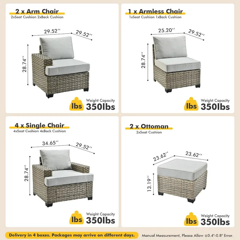 Ensemble de mobilier de patio 9 pièces XIZZI avec chaises en osier d'extérieur
