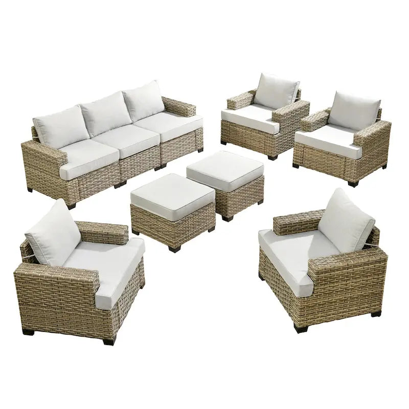 Ensemble de mobilier de patio 9 pièces XIZZI avec chaises en osier d'extérieur
