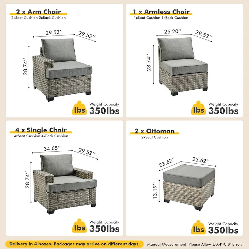 Ensemble de mobilier de patio 9 pièces XIZZI avec chaises en osier d'extérieur