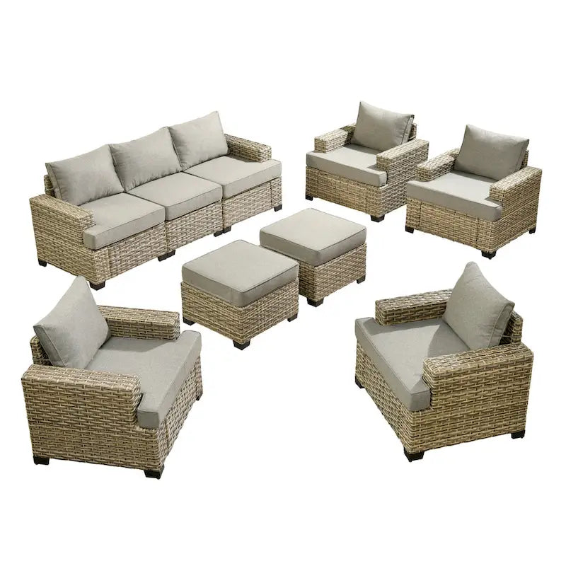 Ensemble de mobilier de patio 9 pièces XIZZI avec chaises en osier d'extérieur