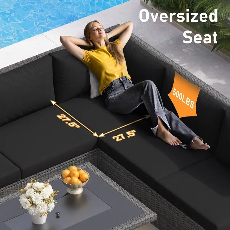 FINCATI Ensemble de patio sectionnel d'extérieur en osier 7 pièces à dossier haut avec table foyer de 43 po, ensemble de conversation de luxe surdimensionné de 500 lb