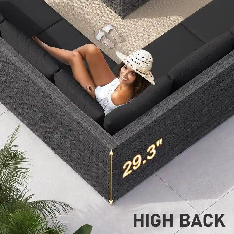 FINCATI Ensemble de patio sectionnel d'extérieur en osier 7 pièces à dossier haut avec table foyer de 43 po, ensemble de conversation de luxe surdimensionné de 500 lb
