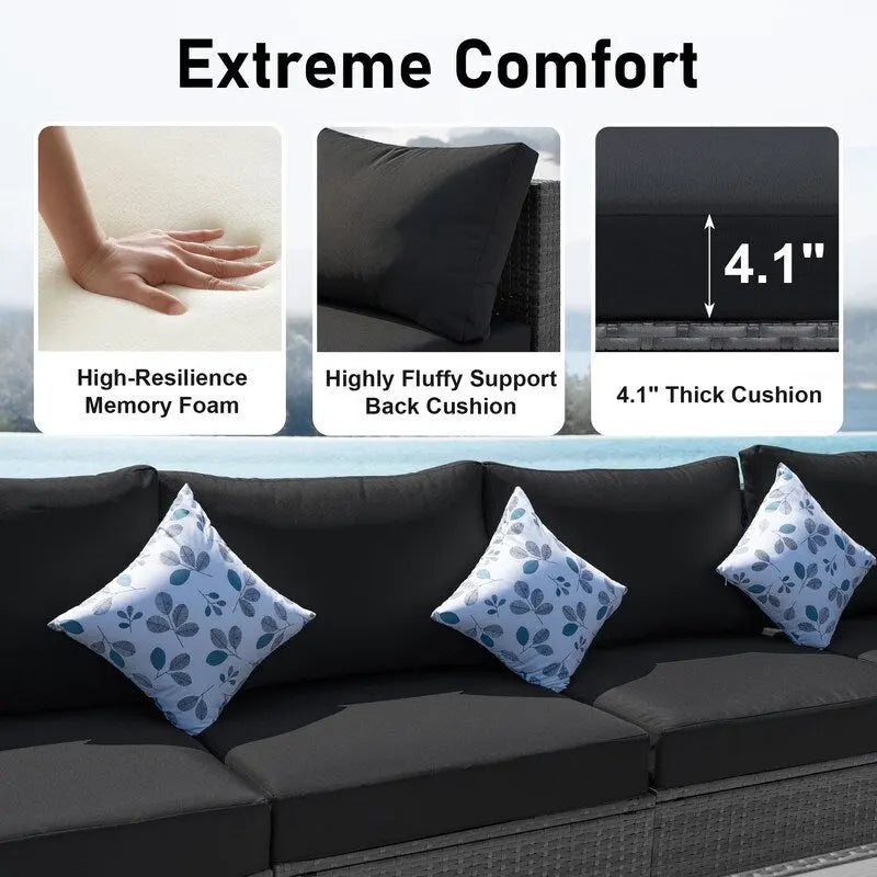 FINCATI Ensemble de patio sectionnel d'extérieur en osier 7 pièces à dossier haut avec table foyer de 43 po, ensemble de conversation de luxe surdimensionné de 500 lb
