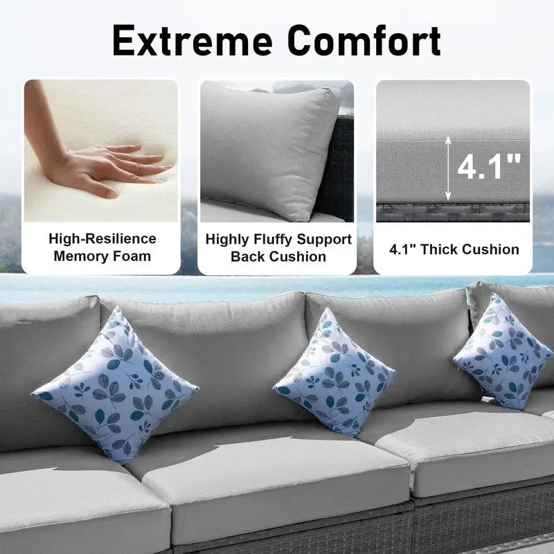 FINCATI Ensemble de patio sectionnel d'extérieur en osier 7 pièces à dossier haut avec table foyer de 43 po, ensemble de conversation de luxe surdimensionné de 500 lb