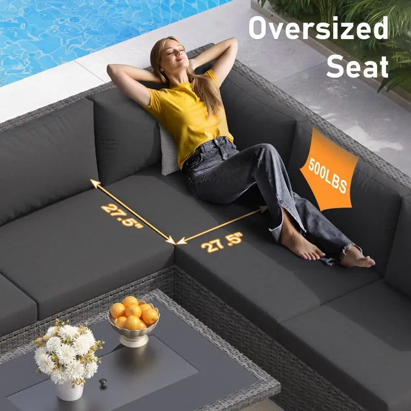 FINCATI Ensemble de patio sectionnel d'extérieur en osier 7 pièces à dossier haut avec table foyer de 43 po, ensemble de conversation de luxe surdimensionné de 500 lb
