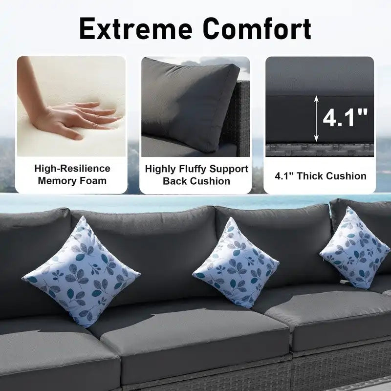 FINCATI Ensemble de patio sectionnel d'extérieur en osier 7 pièces à dossier haut avec table foyer de 43 po, ensemble de conversation de luxe surdimensionné de 500 lb