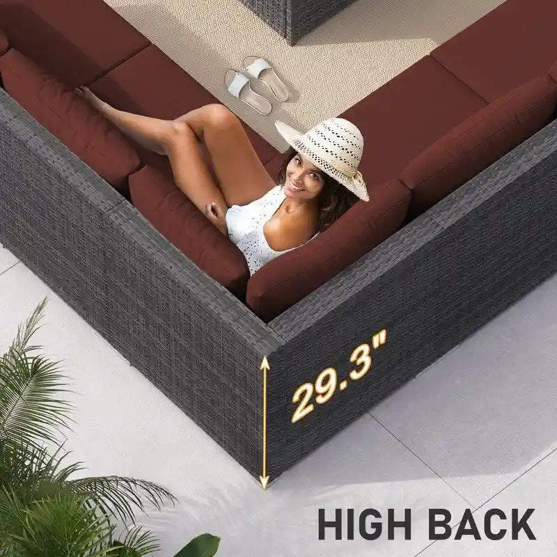 FINCATI Ensemble de patio sectionnel d'extérieur en osier 7 pièces à dossier haut avec table foyer de 43 po, ensemble de conversation de luxe surdimensionné de 500 lb