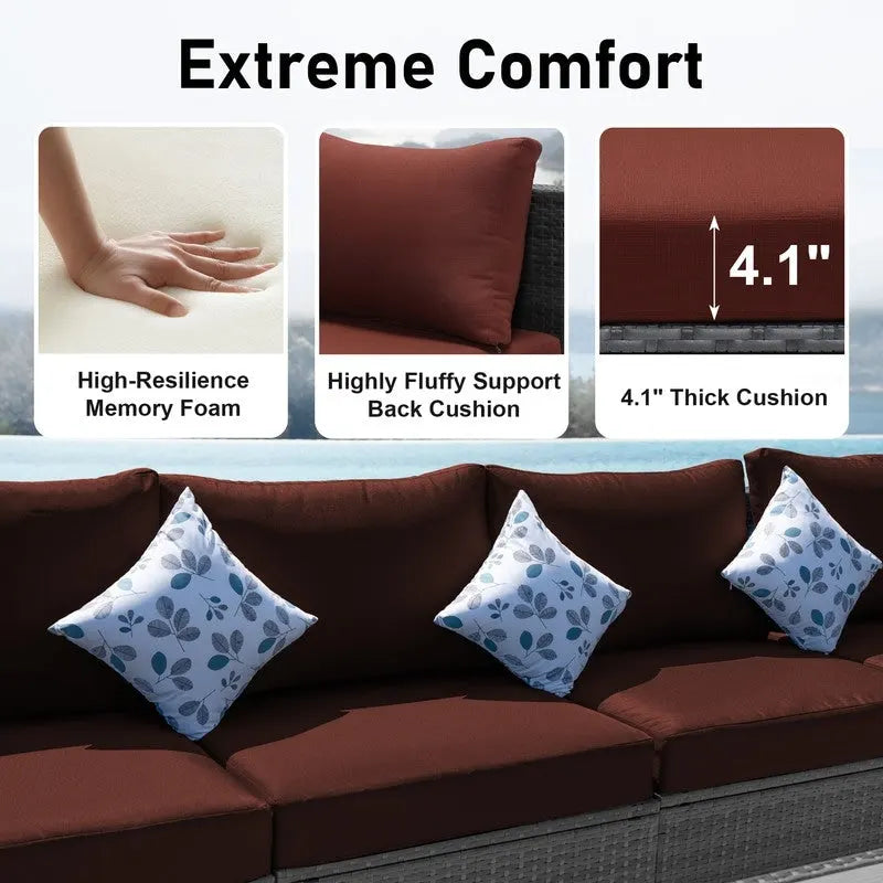 FINCATI Ensemble de patio sectionnel d'extérieur en osier 7 pièces à dossier haut avec table foyer de 43 po, ensemble de conversation de luxe surdimensionné de 500 lb