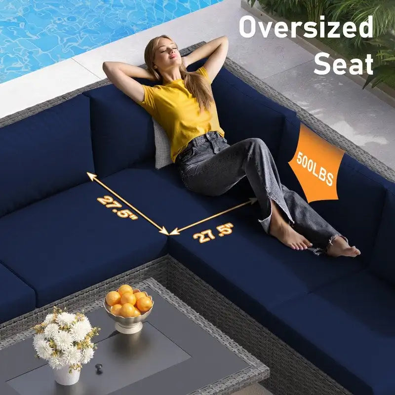 FINCATI Ensemble de patio sectionnel d'extérieur en osier 7 pièces à dossier haut avec table foyer de 43 po, ensemble de conversation de luxe surdimensionné de 500 lb