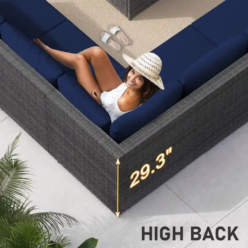 FINCATI Ensemble de patio sectionnel d'extérieur en osier 7 pièces à dossier haut avec table foyer de 43 po, ensemble de conversation de luxe surdimensionné de 500 lb