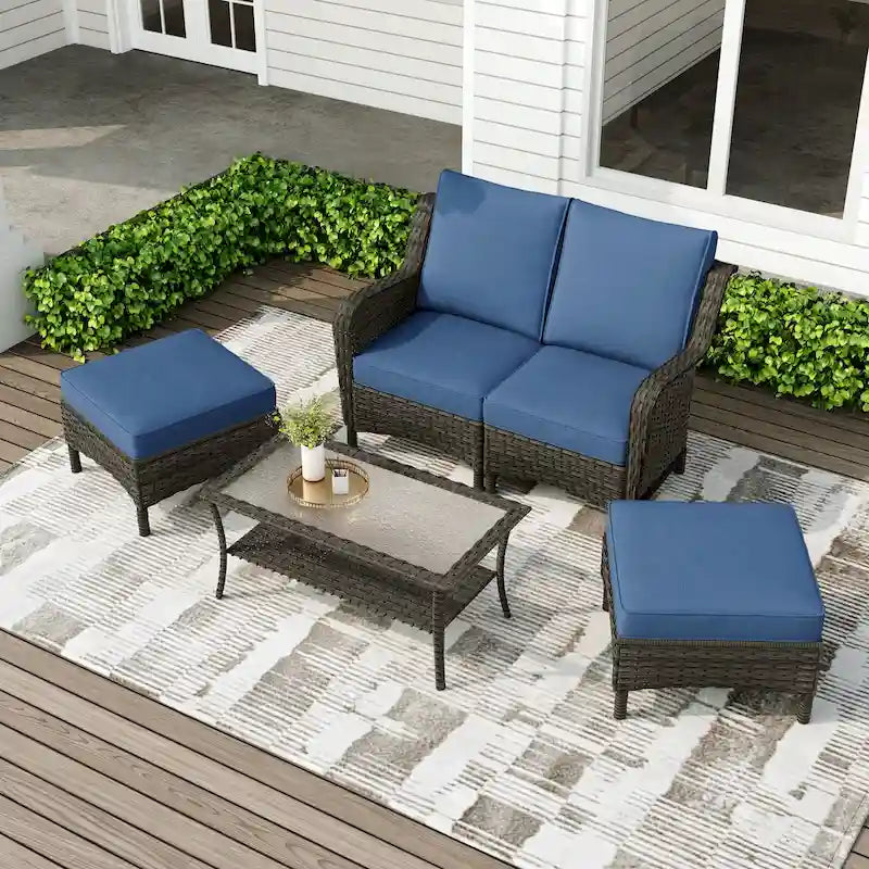 Outdoor Patio Rattan Sectional Sofa Set With Ottoman
