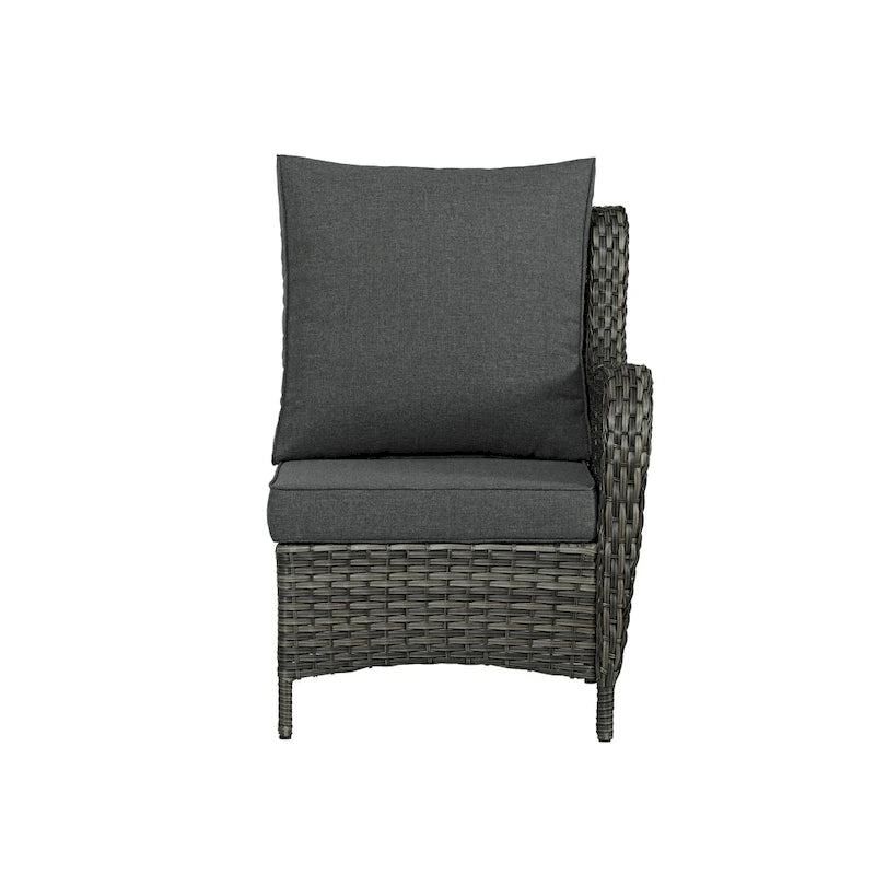 Salon de jardin en rotin avec canapé modulable et pouf