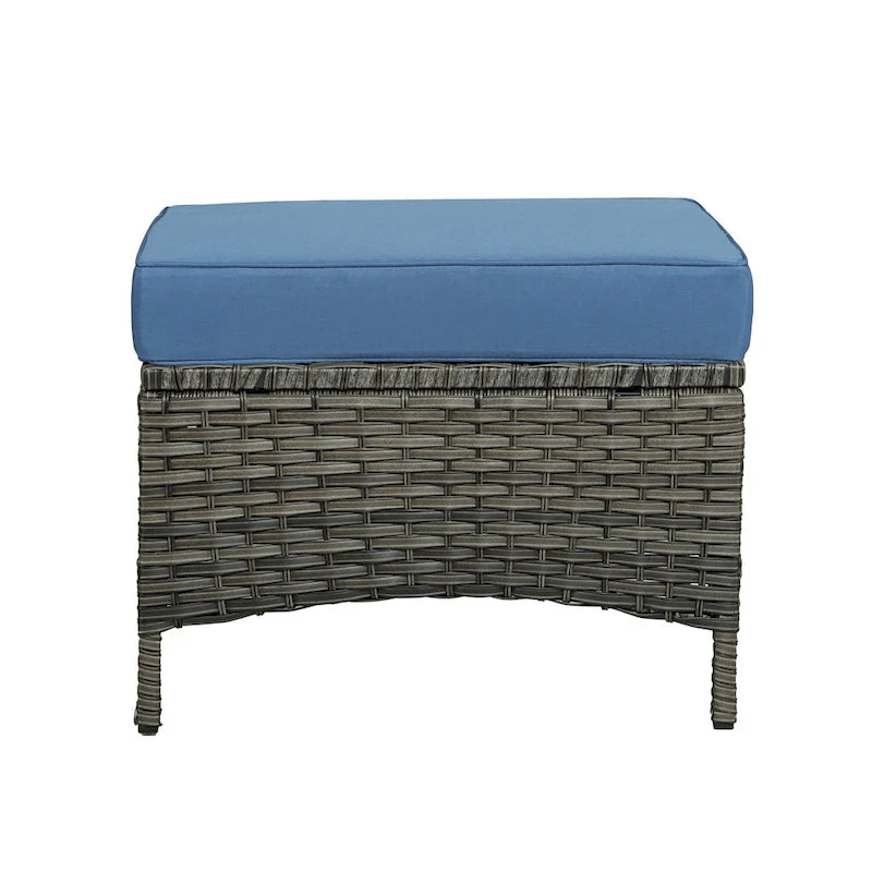 Salon de jardin en rotin avec canapé modulable et pouf