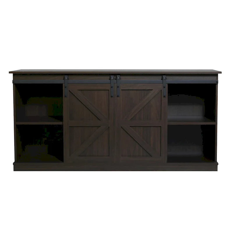 Farmhouse Wood TV Stand with Sliding Barn Door