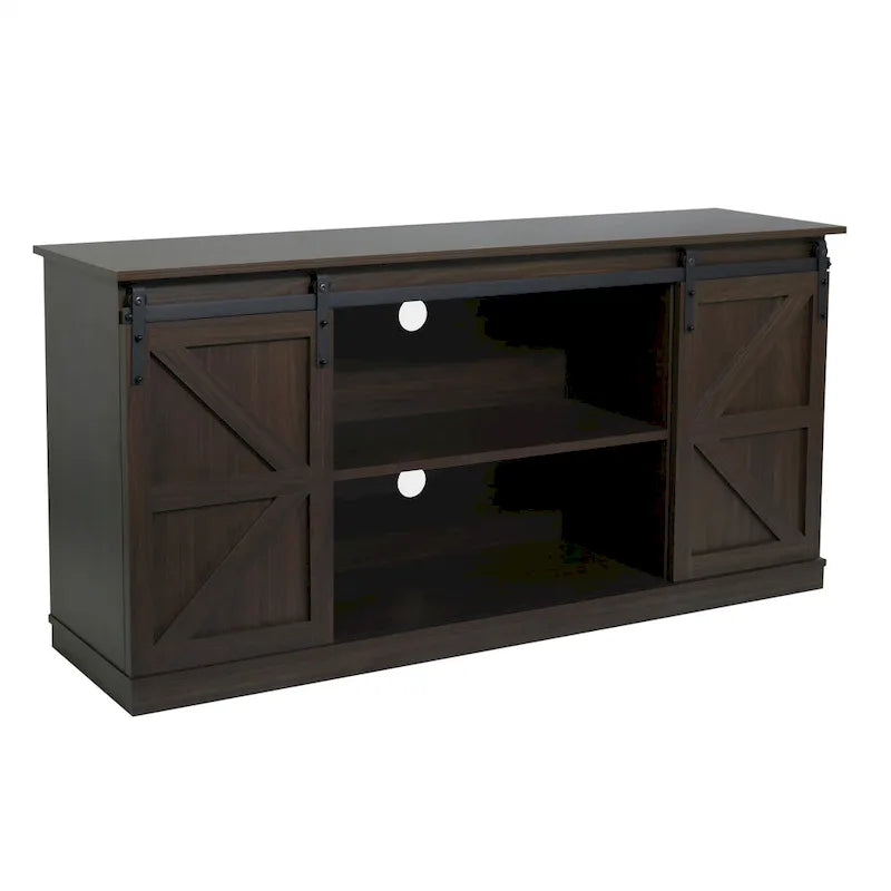 Farmhouse Wood TV Stand with Sliding Barn Door