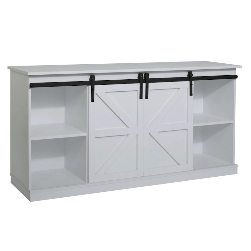 Farmhouse Wood TV Stand with Sliding Barn Door
