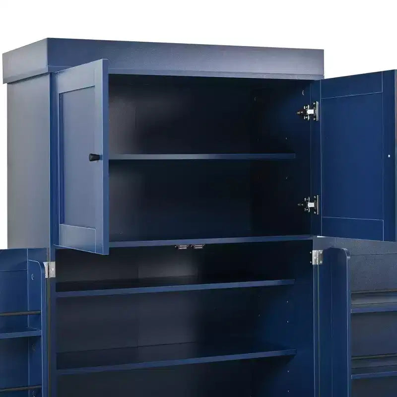 77H Freestanding Kitchen Pantry, Farmhouse Storage Cabinet with Adjustable Shelves, Door Shelves, Drawers & Wine Racks - ModernLuxe