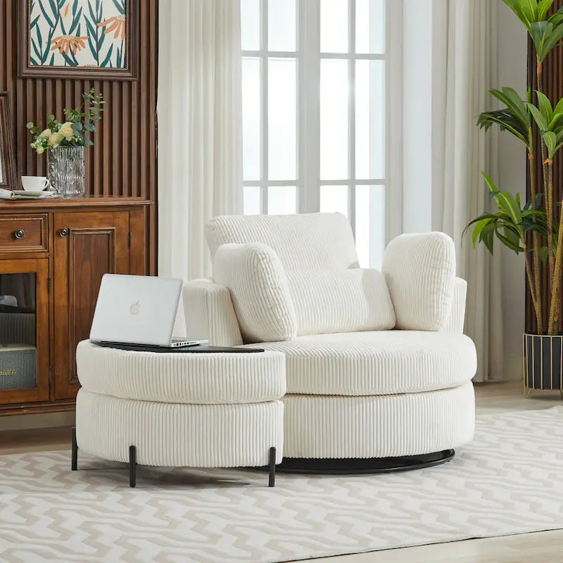 42.3W Upholstered Swivel Accent Chair with 4 Pillows and Half-Moon Storage Ottoman