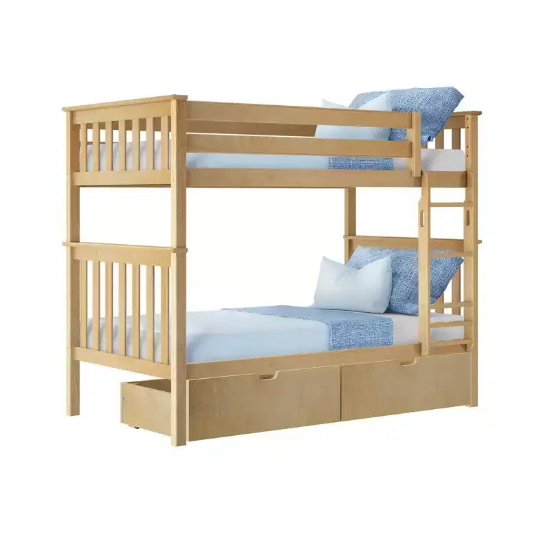 Solid Wood Twin over Twin Bunk Bed for Kids with Underbed Storage Drawers