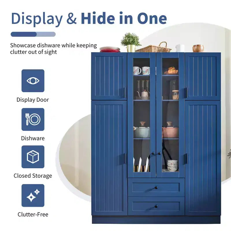 Whisen 71''H Freestanding Kitchen Storage Pantry, Large Dining Storage Cabinet Cupboard Sideboards With 6 Doors, Adjustable Shelves