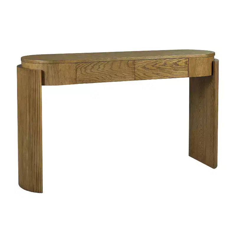 Merax Modern Oval-Top Console Table with Fluted Curved Legs & Dual Hidden Drawers