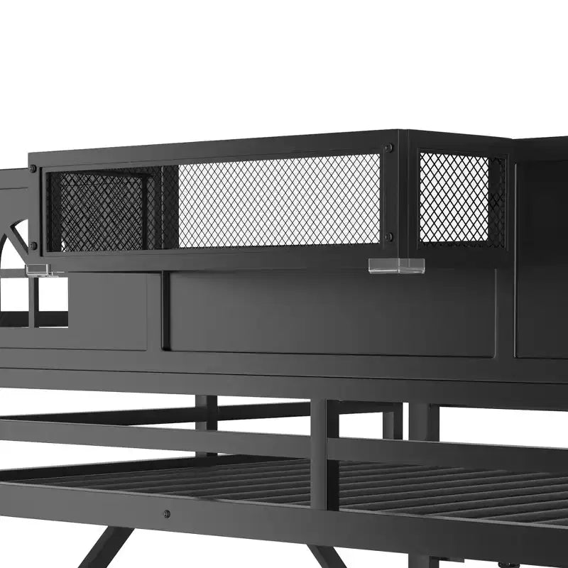 ModernLuxe Full/Queen Loft Bed with Stairs & Built-in Wardrobe, Metal Bed Frame with LED Lights, USB Charging Station & Storage Shelves