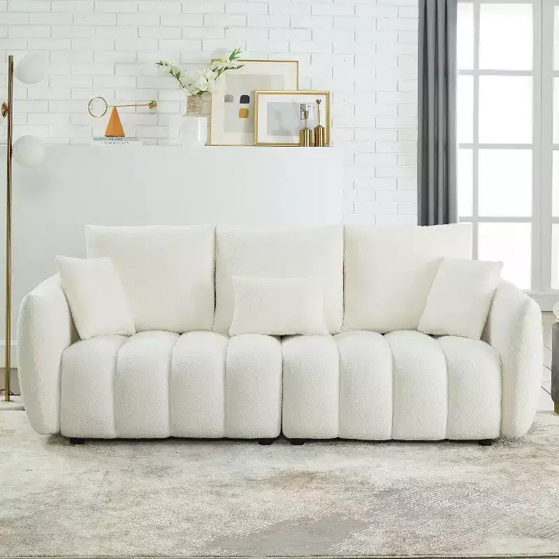 GDFStudio Alanna 79.5 Modern Teddy Fabric Upholstered 3-Seater Sofa with Pillows