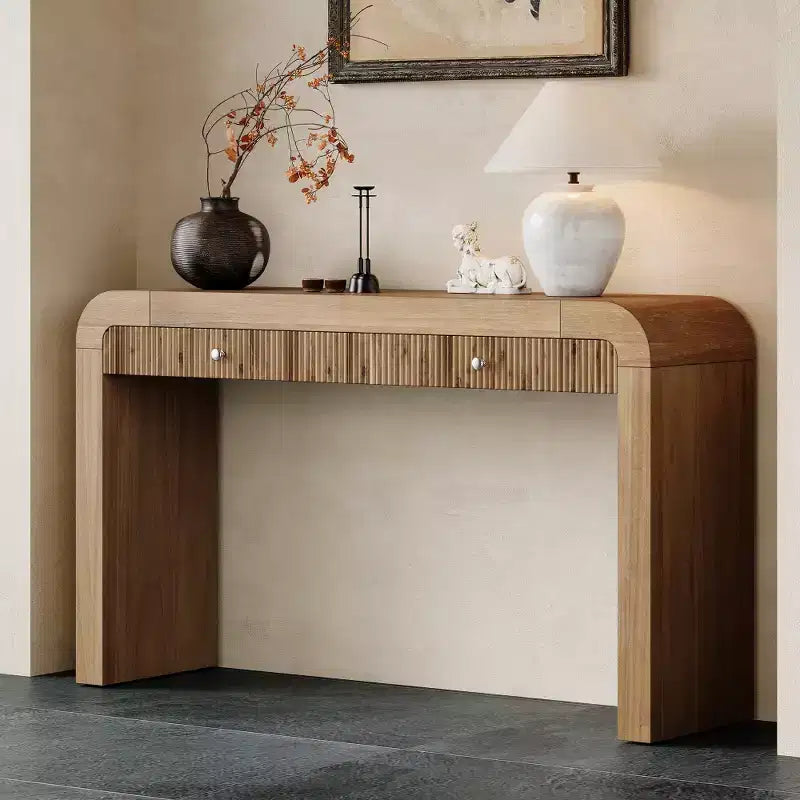 Whisen Rustic Console Table Entryway Table Side Table with Fluted Drawer Front