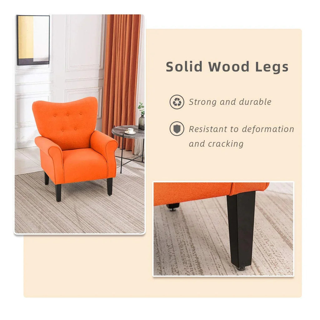 Erommy Modern Accent Chair, High Back Armchair, Upholstered Fabric Button Single Sofa with Wooden Legs for Living Room