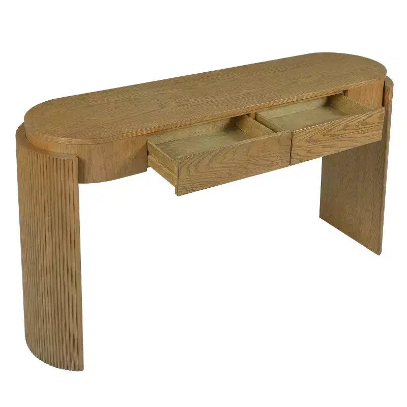 Merax Modern Oval-Top Console Table with Fluted Curved Legs & Dual Hidden Drawers