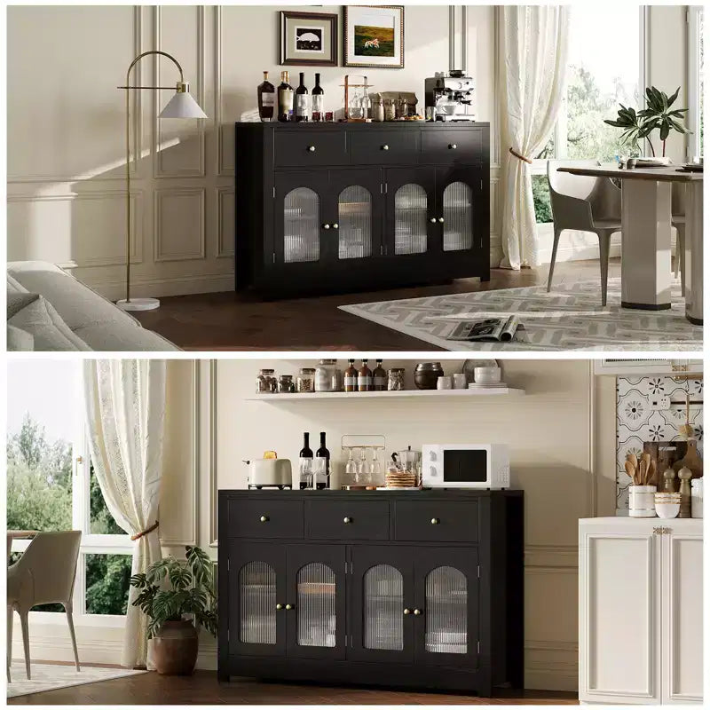 55 Inch Storage Cabinet Dining Narrow Buffet Sideboard Cabinet with 3 Drawers and 4 Doors for Kitchen, Dining Room, Living Room