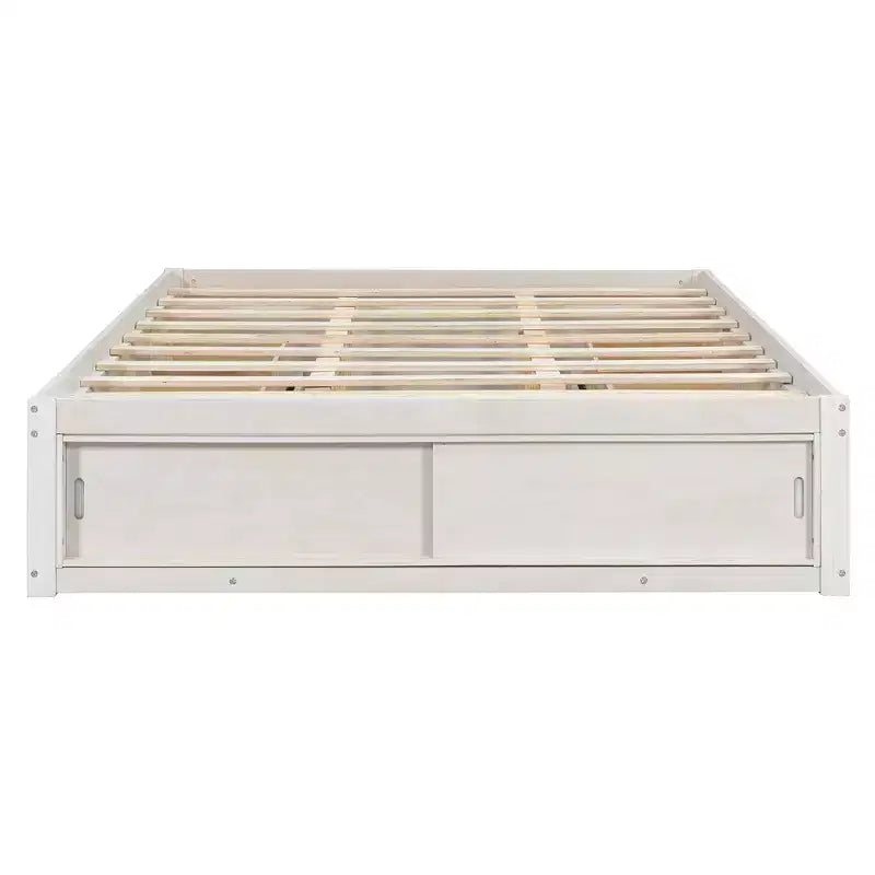 Whisen Queen Platform Bed Frame with 4 Storage Drawers and Footboard Storage