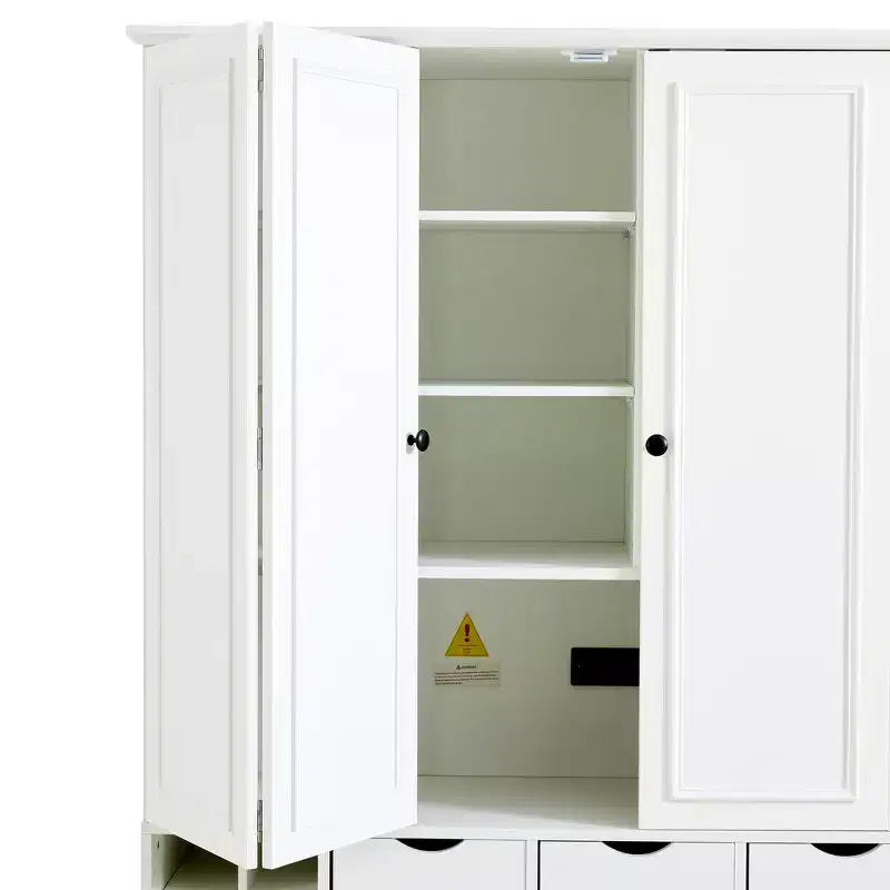 Whisen 71'' Tall Freestanding Kitchen Pantry, Large Dining Storage Cabinet Cupboard Sideboards With 4 Foldable Doors, Shelves, Wine Racks