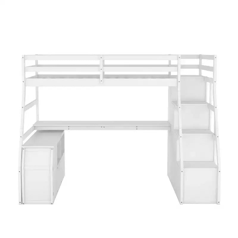 Twin Size Loft Bed with 7 Drawers, 2 Shelves, Cabinet and Desk for Kids and Teens
