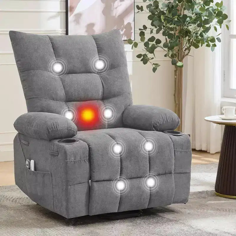 Fauteuil inclinable releveur électrique pour personnes âgées avec fonctions massage et chauffage, inclinable surdimensionné avec fonctions massage et chauffage, revêtement doux et rembourré, poche latérale et porte-gobelets