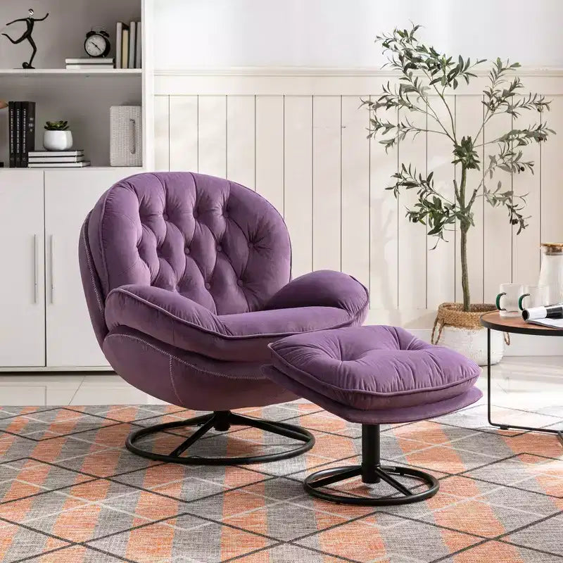 Okak Velvet Accent Chair with Ottoman,Modern Mid-Century Style Armless Living Room Chair,Soft Comfy Sitting Chair for TV Watching,Gaming