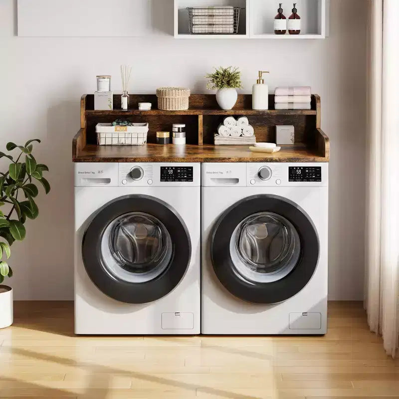 2-Tier Washer and Dryer Countertop with Shelf or Drawers, Laundry Countertop Cover with Non-Slip Pad, 54X27.5 Laundry Topper for Folding Clothes