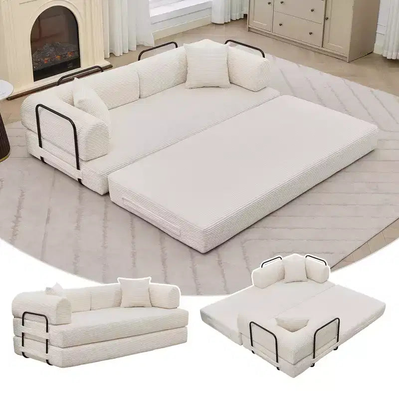 4-in-1 Convertible Sleeper Sofa Bed, 79 Frameless Corduroy Folding Floor Mattress Couch w/ Pillow, No Assembly Loveseat for Small Apartment