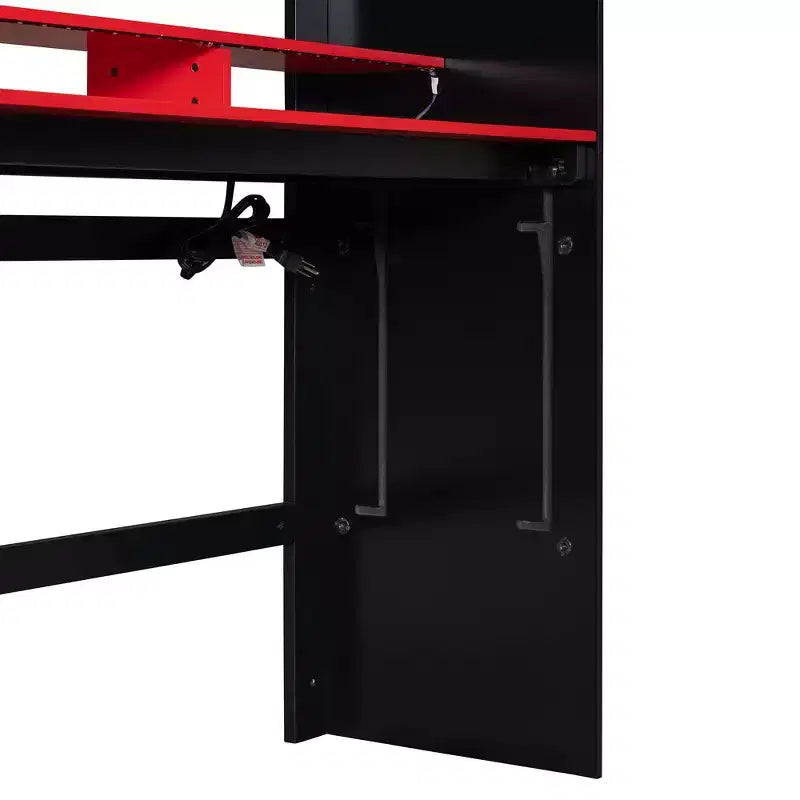 Luxystar Full Size Loft Bed With Lighted Adjustable Desk, Open Wardrobe and Bookcase