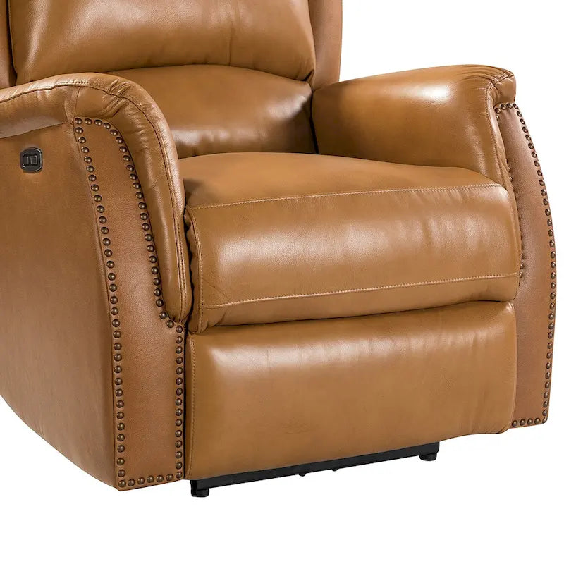 Genuine Leather Power Recliner with USB Port 鈥?Wingback Nailhead Set of 2