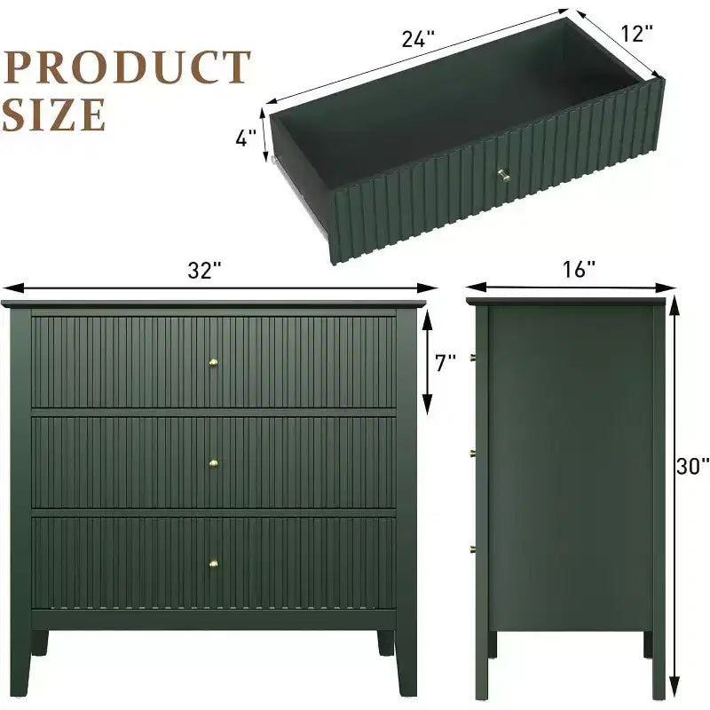 Heynemo 3 Drawer Dresser, Painted 30 Inch Tall Wood Nightstand with Storage, Wide Modern Chest of Drawers with Ball Bearing Slide